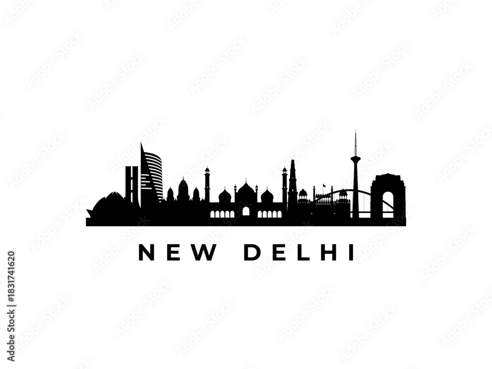 Fototapeta premium Vector New Delhi skyline. Travel New Delhi famous landmarks. Business and tourism concept for presentation, banner, web site.