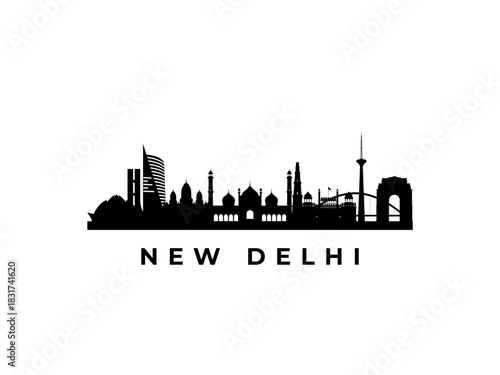 Vector New Delhi skyline. Travel New Delhi famous landmarks. Business and tourism concept for presentation, banner, web site.