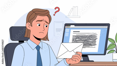 Confused Businessman Receiving Unexpected Email With Worry Expression