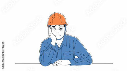 Fatigued Worker Illustration Leaning On Hand At Desk