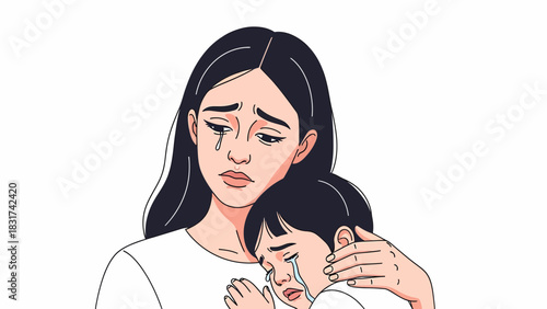 Loving Mother Comforting Her Crying Child With Embrace