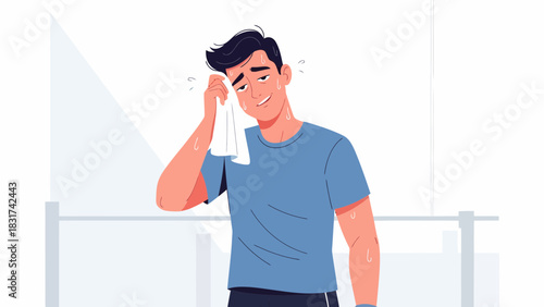 Man Wiping Sweat After Workout Session In Gym Illustration