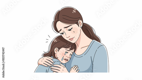 Mother Comforts Crying Daughter With Affectionate Embrace And Gentle Support