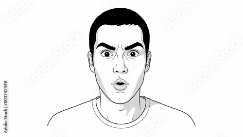 Monochrome Portrait Illustrating Shocked Facial Expression In Detailed Style