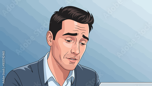 Pensive Businessman In Deep Thought Cartoon Style Illustration