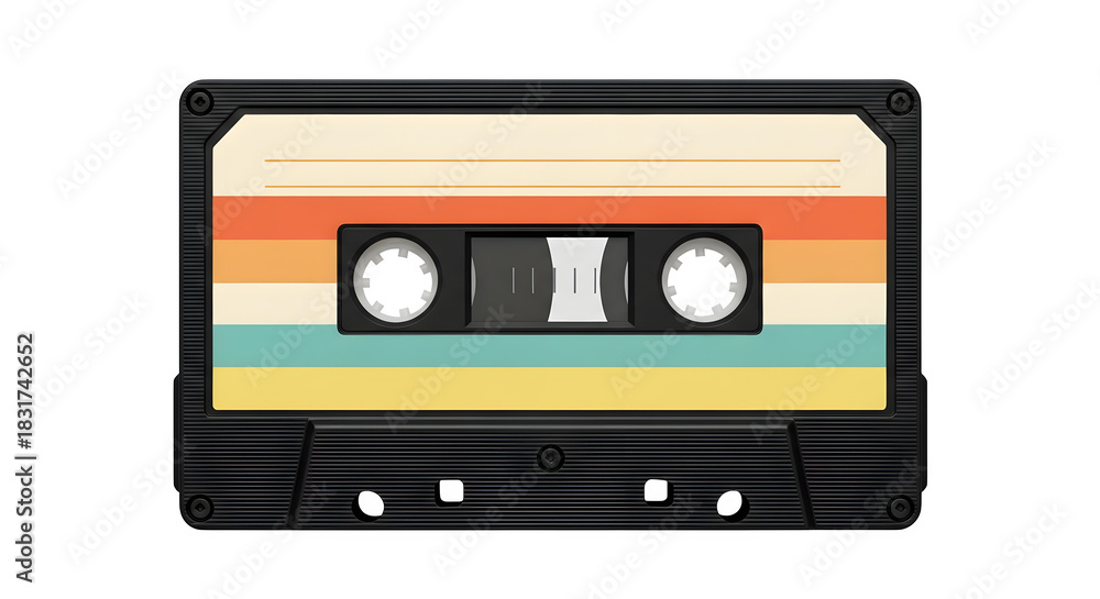 Obraz premium Retro cassette tape with stripes isolated on transparent background
