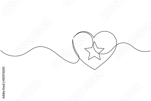 Continuous line drawing of heart with star, elegant modern design