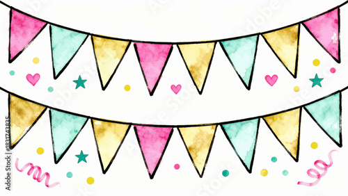 Festive Flags Colorful Party Banners isolated watercolor vector illustration svg