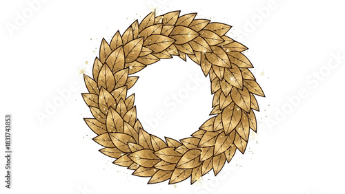 Golden laurel wreath vector illustration isolated on white background with sparkling glitter dust texture for award recognition celebration achievement success