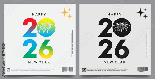 Versatile vector pack of modern 2026 New Year logotypes, featuring both bright colors and bold monochrome styles.