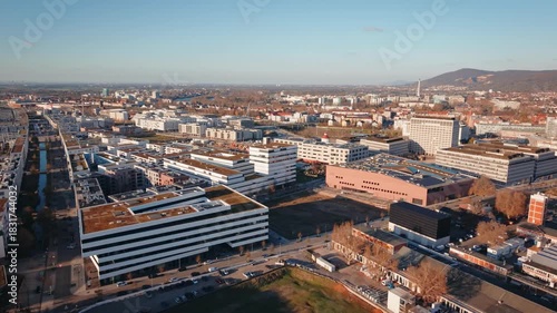 Wallpaper Mural High-Density Modern Living: Aerial View Emphasizing the Scale and Structured Layout of the Passive House Architecture in Heidelberg's Bahnstadt. Torontodigital.ca