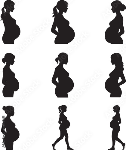 Pregnancy Silhouette Set Various Stages Pregnant Women Motherhood Icons Graphics