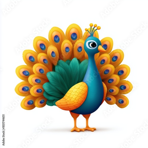 Colorful peacock displaying feathers exotic environment digital illustration vibrant colors artistic viewpoint nature concept