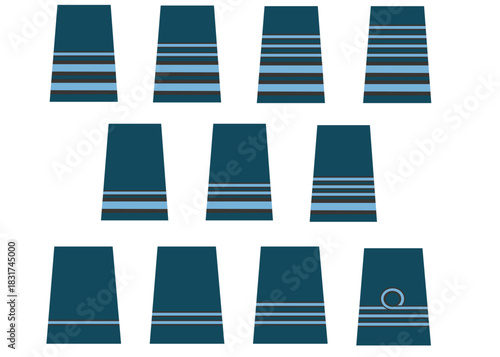 Galon de passant d'épaule de l'armée de l'air belge : Officiers généraux, supérieurs, subalternes: sous-lieutenant, lieutenant, capitaine, capitaine-commandant, major,  lieutenant-colonel, colonel, 