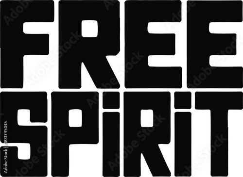 Black Free Spirit lettering on white background typography