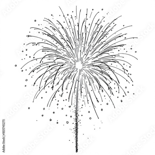 Celebratory Burst: A monochrome illustration of a vibrant firework display, radiating joy and festive spirit.