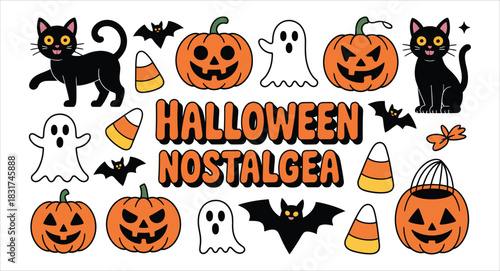 Halloween Nostalgia Black Cats Pumpkins Ghosts Bats Candy Corn Keywords: halloween, nostalgia