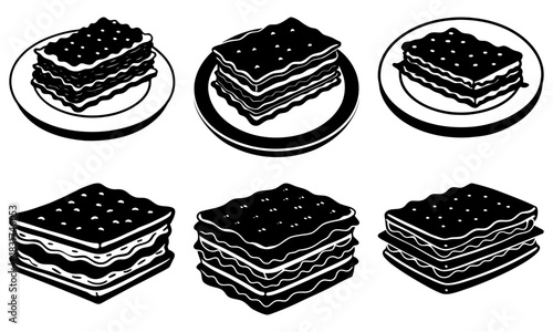 Delicious lasagna pieces, appetizing food illustration for cookbook or menu design, culinary delight, Italian cuisine, original vector graphic feel