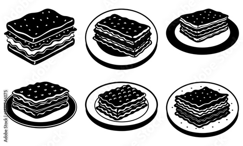Delicious lasagna icons for your culinary projects, offering a tasty representation of Italian cuisine in a modern style, ready for use on menus