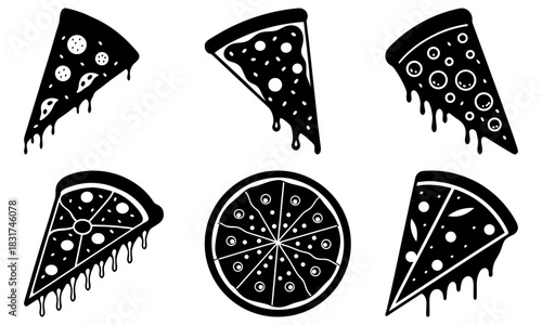 Delicious pizza slices illustration, ideal for restaurant menus, food blogs, and culinary designs, tempting foodies with classic Italian flavors