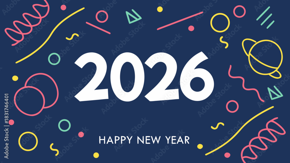 Fototapeta premium Festive 2026 new year celebration design with playful geometric elements