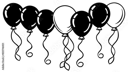 Seven balloons in black and white