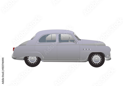 Véhicule de collection, de couleur grise, vue de profil	