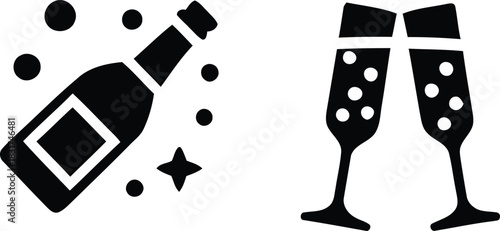 Celebration icons showing a champagne bottle and two toasting champagne glasses