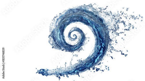 Dynamic Water Spiral Splash on White Background