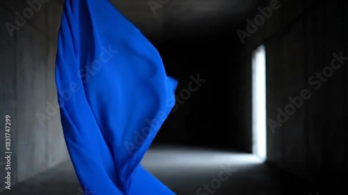 Wallpaper Mural Mysterious Blue Fabric in Dark Tunnel Leading to Light. Torontodigital.ca