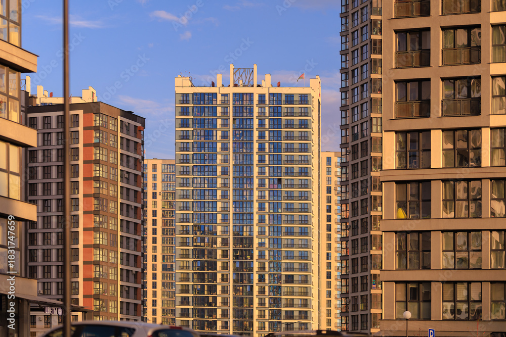 Fototapeta premium Cityscape, modern buildings on a summer day