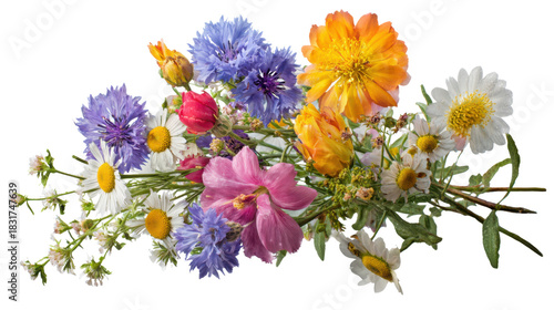  Colourful Wildflower Bouquet Isolated on White Background