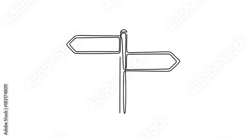 Minimalist single line drawing of directional signpost on white background illustration