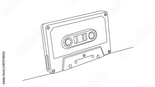 Minimalist Line Art Depiction of a Cassette Tape on a White Background
