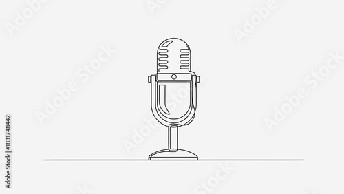 Vintage Microphone Continuous Line Drawing: Broadcasting and Audio Recording Icon