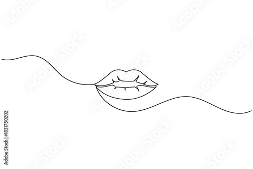 Continuous line drawing of a woman's lips, minimalist beauty illustration