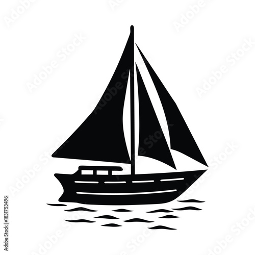 Sailing Boat Silhouette Vector Icon Illustration