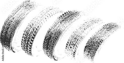 Six black tire treads with detailed patterns on a white background vector