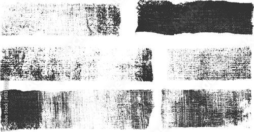 Six black and white textured grunge banners with rough edges and fabric weave patterns vector