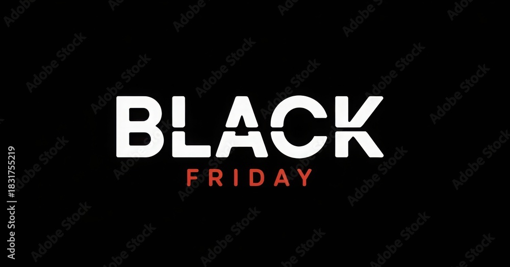 Obraz premium Bold white black friday text with red accent on a stark black background for sales and promotions
