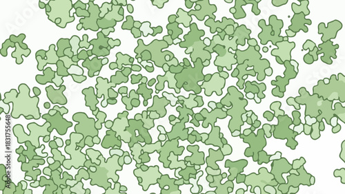 Abstract pattern of organic shapes in varying shades of green on a white background, resembling a close-up of lichen or moss