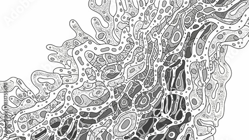 Organic Abstract Forms - Flowing Cellular Structures in Monochromatic Art