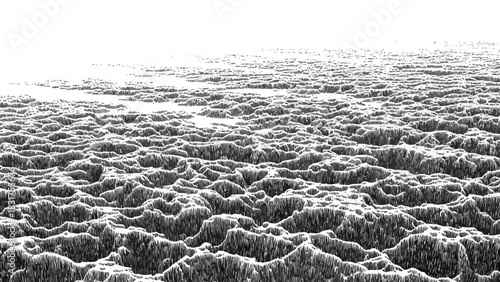 Abstract monochrome background featuring a rugged, noisy digital terrain with a textured surface