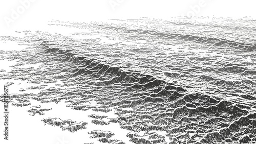 Detailed Monochrome Illustration of Ocean Waves, Featuring Textural Depth and Movement