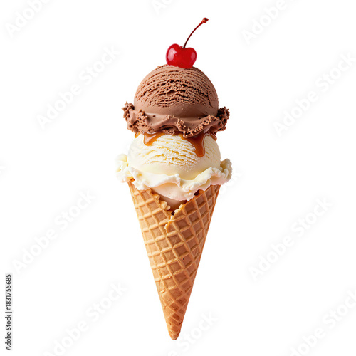 Double Scoop Ice Cream Cone with Cherry