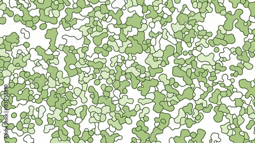 Abstract background with a modern camouflage pattern of organic green shapes and amoeba forms on a white surface