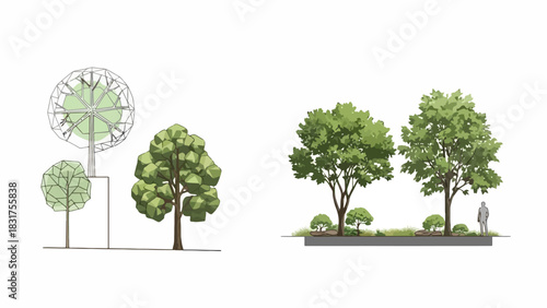Architectural renderings of trees and landscape elements for design and illustration projects