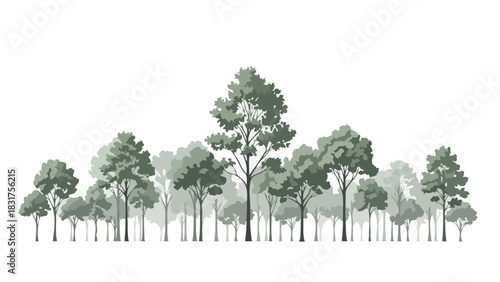 Stylized forest treeline illustration featuring a diverse collection of trees with varying heights and shades, perfect for nature-themed design projects