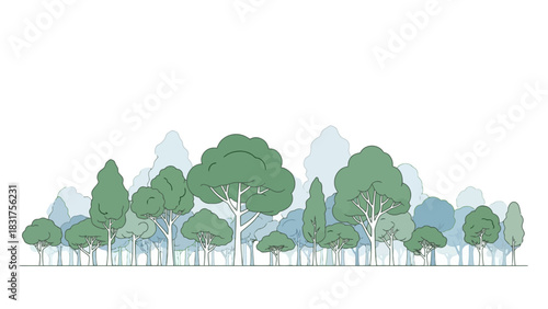 Diverse Forest Canopy Landscape with Various Tree Types in Shades of Green