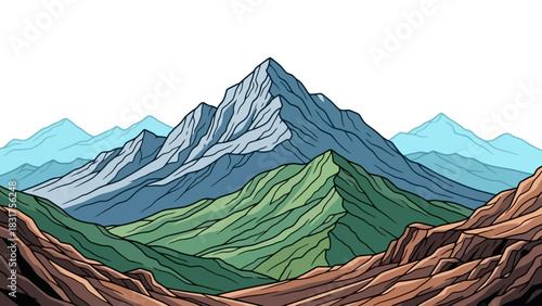 Colorful Mountains Landscape A Captivating Illustration of Nature's Majestic Beauty and Serenity